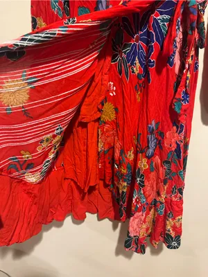 Anthropologie Boswell Textured Red Floral Surplice Neckline Faux Wrap Dress 0P thumbnail 7
