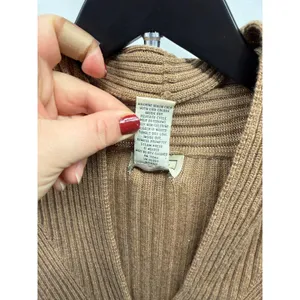 VTG‎ 90's LL Bean Women's Tan Chunky Knit Ribbed 100% Merino Wool V-neck Cardi M thumbnail 5