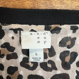A New Day Top Womens Large Leopard Animal Print‎ Short Sleeve Sheer Blouse L thumbnail 10