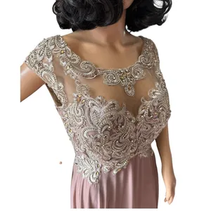 Mother of bride Embellished Illusion Jewel Neck A-line gown size large - large thumbnail 6