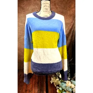 Oversized Bright Fluffy Soft Knit Collar Cuffs Aerie Flurry Crew Sweater L thumbnail 5