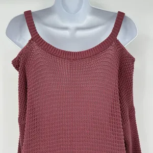 Free People Moonshine Top Womens M Dark Rose V-Neck Cold Shoulder Oversize Flowy thumbnail 5