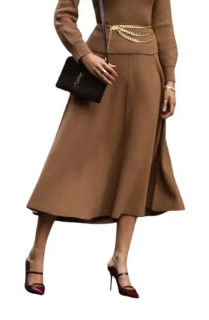 ZARA Wool Blend Knit A-Line Midi Skirt Camel Brown Sz S NWT thumbnail 1