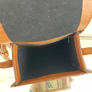 Vintage Southwestern Light Brown Faux Leather Tapestry Panel Crossbody Bag Purse thumbnail 9