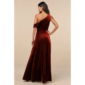 NWT Lulus Coveted Confidence Rust Orange Velvet Asymmetrical Maxi Dress Size M thumbnail 3