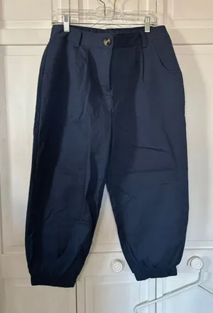 HALARA 100% Cotton Navy High-Rise Elastic Waist Pants - Size LP thumbnail 1