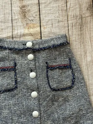 ZARA BASIC Navy Blue White Boucle Knit Mini Skirt Button Front Size Medium thumbnail 7