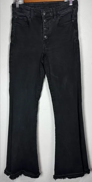 American Eagle Outfitters Black High-Rise Flare Button-Fly Jeans Size 6 thumbnail 1