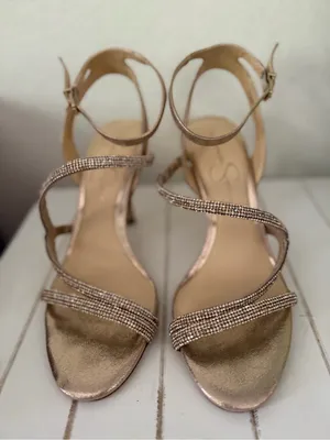 Jessica Simpson Rose Gold Rhinestone Strappy Heels thumbnail 1