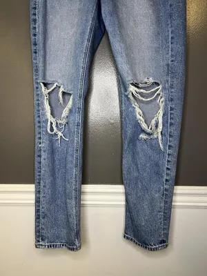 American Eagle Outfitters Mom Jeans Womens 8 Long Light Wash Distressed Denim thumbnail 3