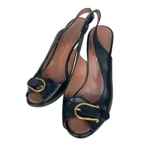 YVES SAINT LAURENT Black Leather Sling Back Heels - Size 36.5 thumbnail 14