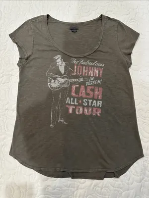 Lucky Brand Gray Graphic Johnny Cash Tour Tee- Size Large thumbnail 1