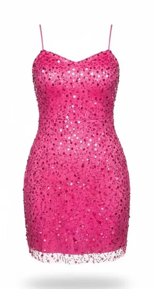 Lucy In The Sky Pink Sequin Mini Dress‎ Spaghetti Straps Party Clubwear, Size S thumbnail 1