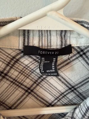 Forever 21 - Plaid Flannel Shirt - Cream & Black - Medium thumbnail 3