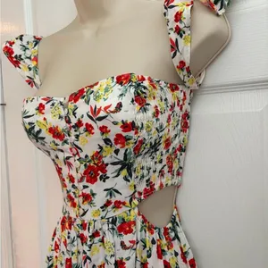 Lush Floral Maxi Dress‎ Small NWT Cream Boho Cutout Cottagecore LD42030PI026 NEW thumbnail 3