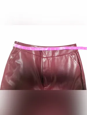 Lulus Vegan Leather High Rise Straight Leg Cropped Burgundy Pants Size Small thumbnail 5