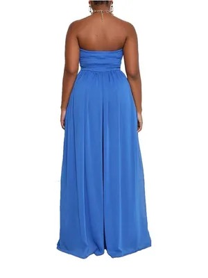 Strapless Wide-Leg Jumpsuit in Cobalt Blue thumbnail 3
