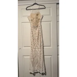 Dave & Johnny Y2K White Nude Art Deco Geometric Sequin Formal Prom‎ Dress Fairy thumbnail 2