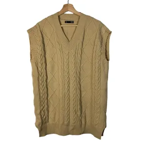 Boutique Dazy Light Brown‎ Cable Knit V-Neck Sleeveless Sweater Vest L thumbnail 2