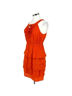Maeve Anthropologie Y2K Terrasina Tiered Ruffle Mini Dress Orange Size XS thumbnail 5