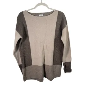 Vince Colorblock Wool Cashmere Sweater Neutral Geometric Boat Neck Women XS thumbnail 2