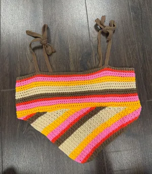 Urban Outfitters Crochet Striped‎ Bandana Crop Top - Size L thumbnail 1