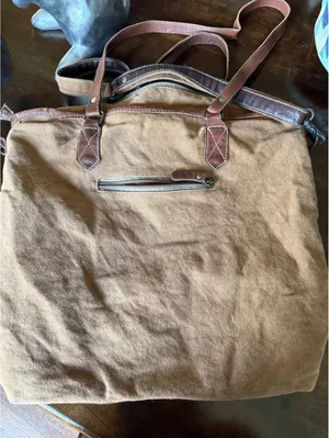 Myra Bag Large Woven Tote Bag with Leather Trim and Turquoise Concho thumbnail 7