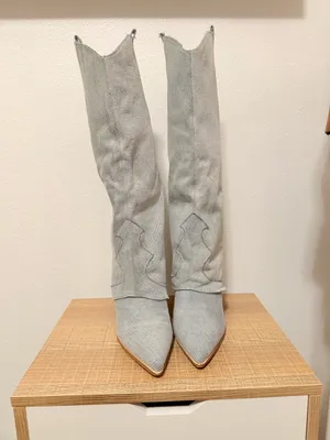 Blue Denim Knee High Cowboy Boots Size 8.5 thumbnail 9