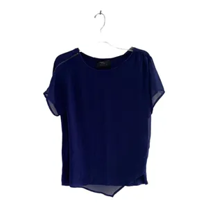 Zara Basic Special Edition Short Sleeve Top Zipper Detail Size Large Navy thumbnail 2
