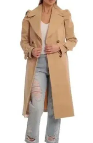 NWOT AVEC LES FILLES Puff Sleeve Belted Trench Coat Tan Camel thumbnail 3