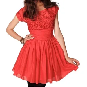 Free People Eyelet Garden Day Coral Embroidered Sleeveless Mini Cocktail Dress 4 thumbnail 1