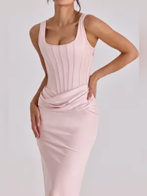 House of CB Kira Blush Pink Satin Gathered Maxi Dress XS thumbnail 3
