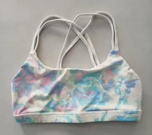 White Y2K VTG‎ Sports Bra Boho Tie Dye Activewear Yoga Workout Top Large thumbnail 1