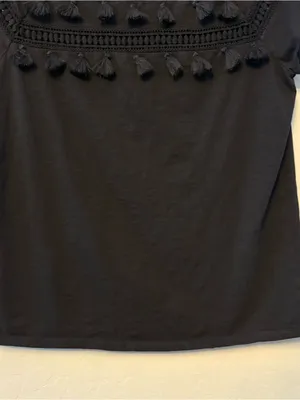 LOFT black short sleeve shirt with crochet and fringe tassel details size medium thumbnail 8