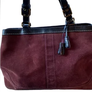 Coach Burgundy Suede Hampton Shoulder Bag thumbnail 3