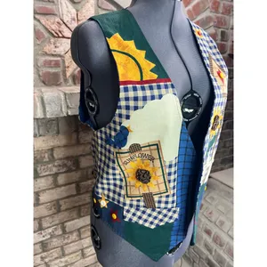 Vest quilted sunflowers birdhouse grannycore kidcore bright thumbnail 3