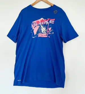 Nike Blue Pink Dri-Fit Athletic Cut Cotton Tee Shirt T-Shirt Womens XL NWOT thumbnail 1