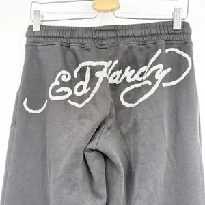 Ed Hardy Womens Black Retro Eagle Heart Tattoo Graphic Y2K Wide Leg Sweatpants S thumbnail 6