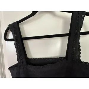dee elly Babydoll Black Eyelet Square Neck 100% Cotton Cropped Tank Women's Sz S thumbnail 6