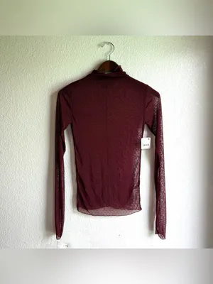 NWT Free People Womens Shirt Sheer Dotted Long Sleeve High Neck Size Small thumbnail 2