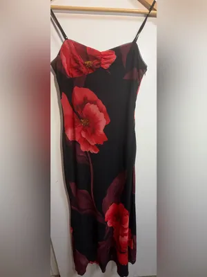 AQUA NWT Floral Mesh Maxi Dress Red Black Bloomingdale’s Exclusive Medium $98 thumbnail 3