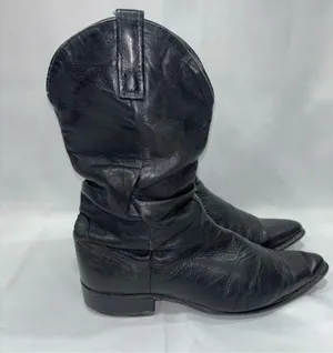 Slouch Soft Leather Cowboy Boots Black Size 8.5 thumbnail 3