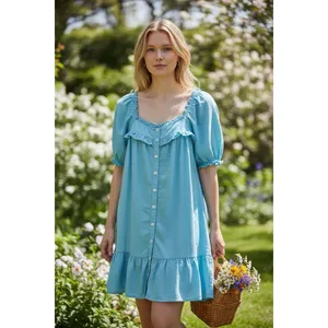 Stoney Clover Lane Button Down Dress Size Large Turquoise Blue thumbnail 2