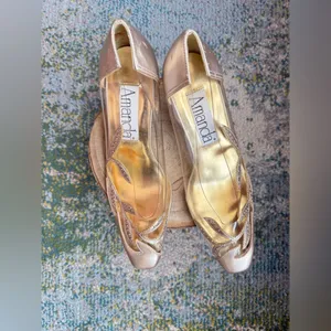 Vintage 90s Amanda clear gold floral formal bridal shoes, size 8 thumbnail 2