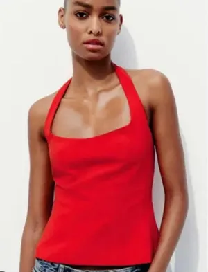 Red Zara corset halter top thumbnail 1