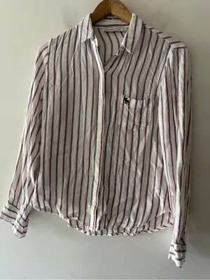 Abercrombie & Fitch Stripe Button Down‎ Top Moose Embroidered Logo Y2K thumbnail 1