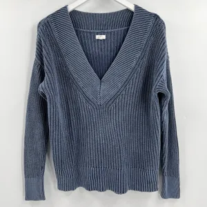 Aerie Sweater Women's Size XS Ribbed V-Neck Oversized Chunky‎ Knit Pullover Blue thumbnail 3