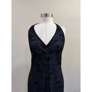 Byer California Vintage Y2K Burnout Velvet Halter Dress Black Blue Floral Large thumbnail 4