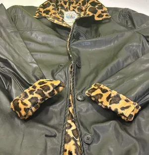 Leopard Print Lined Black Bomber Jacket Size L thumbnail 1