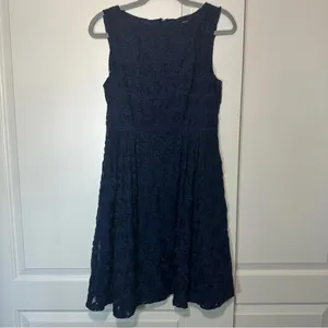 Orsay Navy Blue Floral Embroidered Lined A‎ Line Dress Size: EU 40 or US 8 thumbnail 3